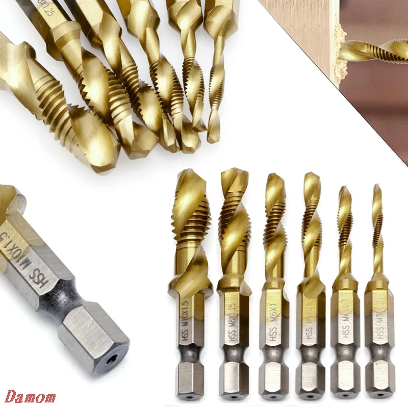 

1PC Hex Shank M3-M10 Titanium Plated HSS Hand Screw Thread Metric Tap Drill Bits