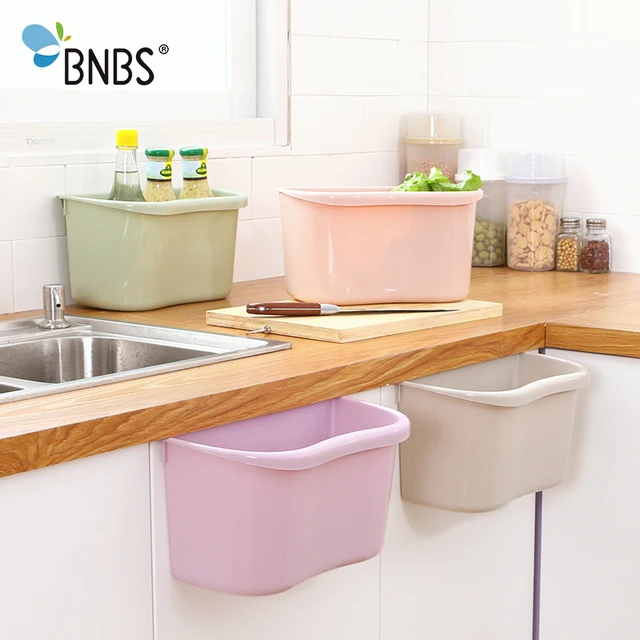 Special Offers BNBS Creative Kitchen Cabinet Door Hanging Trash Can Multifunction Desktop Storage Box Plastic Storage Bucket Garbage Bin 