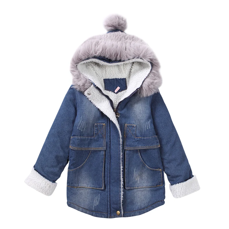 

2018 New Girls Clothing Winter Coat Warm Jacket Fashion Hooeded Jeans Outerwear Children Kids Clothes Cotton-parka