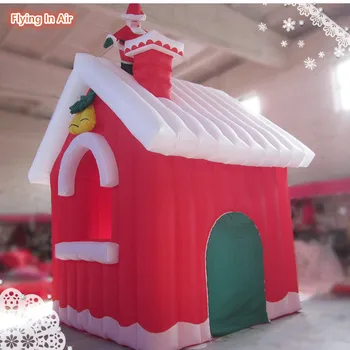 

4m Red House Oxford Cloth Inflatable Christmas House with Santa on Chimney
