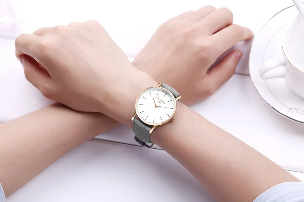 CHRONOS женские часы с простым циферблатом, повседневные тонкие женские часы 36 мм, Модные Аналоговые кожаные часы с двумя ручками, аналоговые часы Relogio Masculino