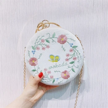 

Hot Sale Women's Retro embroidery Flowers Wedding Evening Bag Tassel Handbags Round Day Clutches Party Wallet Crossbody Bag Bols