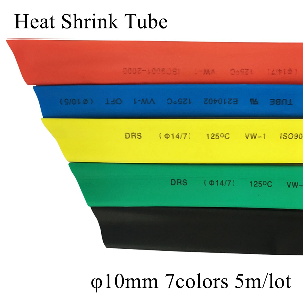 

5M 10mm Black Red Clear Transparent Yellow Blue Green White Polyolefin Quick Heat Shrink Tubing Tube Wire Cable Sleeve Tape Wrap