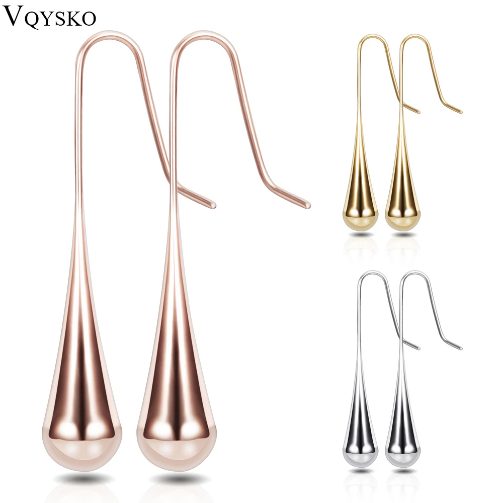 Модные женские сережки из полированной гладкой капли воды, ювелирные изделия из медицинской нержавеющей стали, золотые, серебряные, черные, розовые Золотые сережки