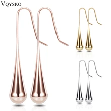 Модные женские сережки из полированной гладкой капли воды, ювелирные изделия из медицинской нержавеющей стали, золотые, серебряные, черные, розовые Золотые сережки