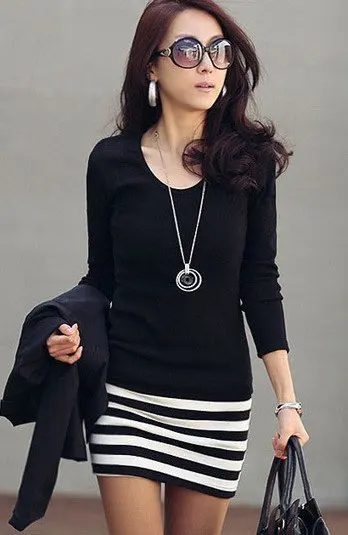 

Korean version new winter 2019 Slim round neck long-sleeved princess dress package hip bottoming bottoming wild fashion