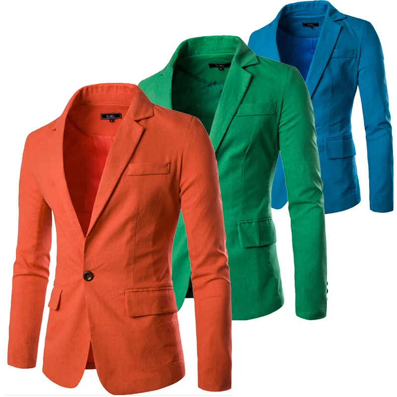 

Candy Color Breathable THIN Summer Jacket Men Linen Blazer Casual Slim Fit Green Orange Blue Black White