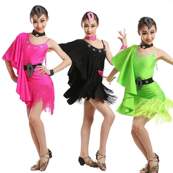 

Black Green Girls Rumba Latin Dancing Dress Kids Salsa Ballroom Dancewear Costumes dress Children's Party dance clothes