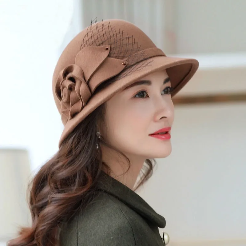 

Beckyruiwu Women Winter 100% Wool Felt Hats Lady Party Formal Restore Flower Woolen Fedora Hat Banquet Grace Headwear