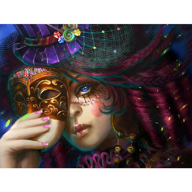 

5D Diamond Embroidery Rhinestone Pasted Diy Diamond painting Full Squarecross Stitch Girl Mask Wedding Decoration StickerBK-3916