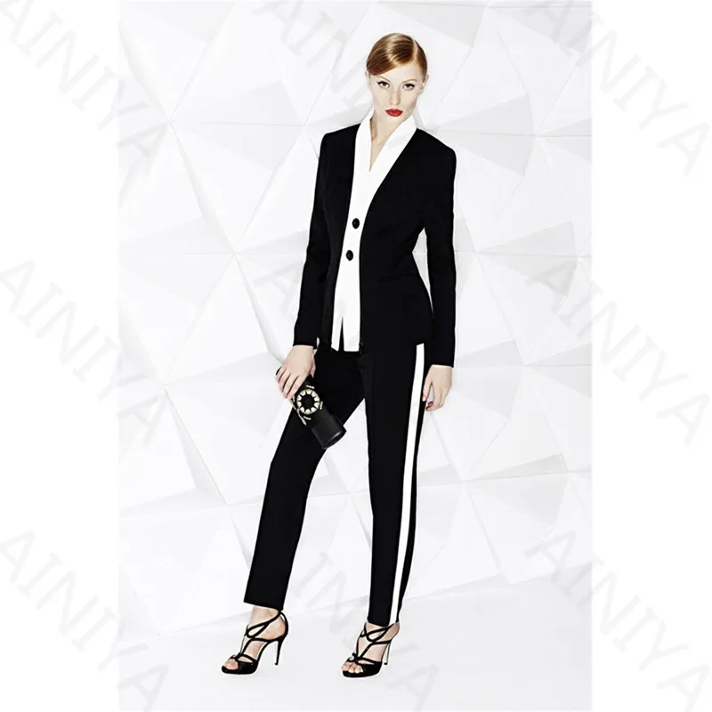 Белый + черный Для женщин праздничная одежда крачки дамы Бизнес костюм Бизнес тонкой спецодежды Для женщин форма формальные офис 2 костюма
