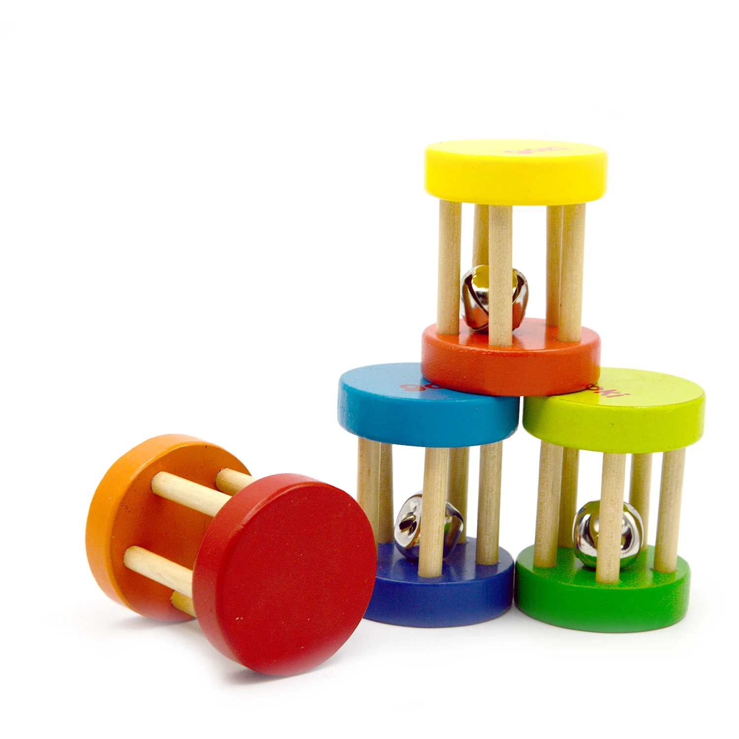 1 pcs Wooden Cage Hand Bells Toy Rattles Musical Instruments