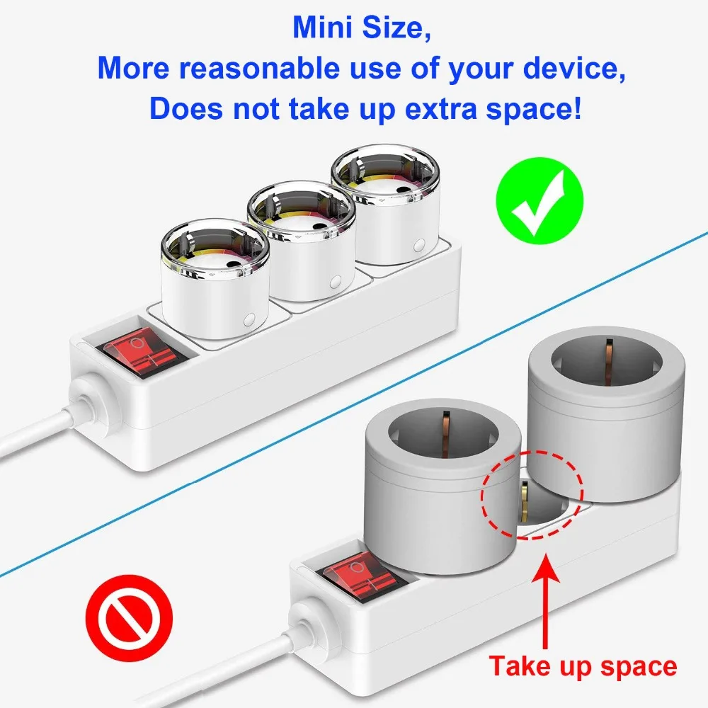 Умная умная розетка с Wi-Fi, штепсельная вилка европейского стандарта, 3680 Вт, 16А, мощность, мониторинг энергии, розетка, таймер, голосовое управление, работа с Alexa Google
