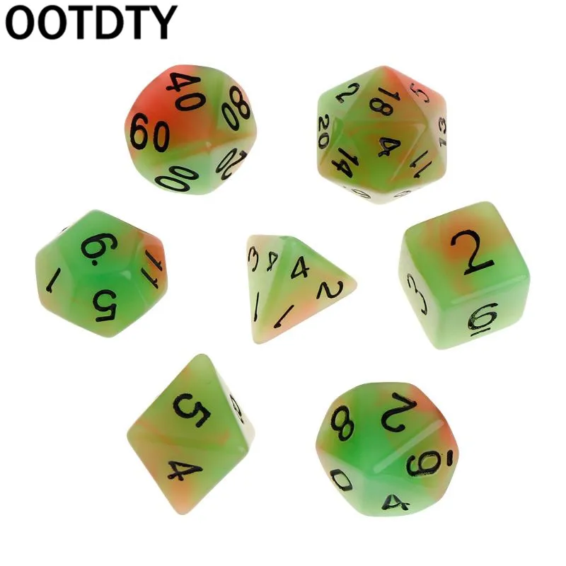 Luminous Polyhedral Sided Dice D4 D6 D8 D10 D12 D20 Set For Dungeons & Dragon D&D RPG Poly Game 7pcs/set