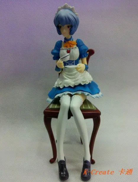

1pcs Japan anime EVA Ayanami Rei Maid ver hand on coffe with chair pvc figure toy tall 19cm.
