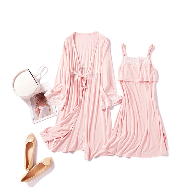 

2PCS Maternity Sleepwear Pijama Retro Palace Nightgown Women V Neck Lace Cotton Long Sleeved Pajamas Dress for Pregnant