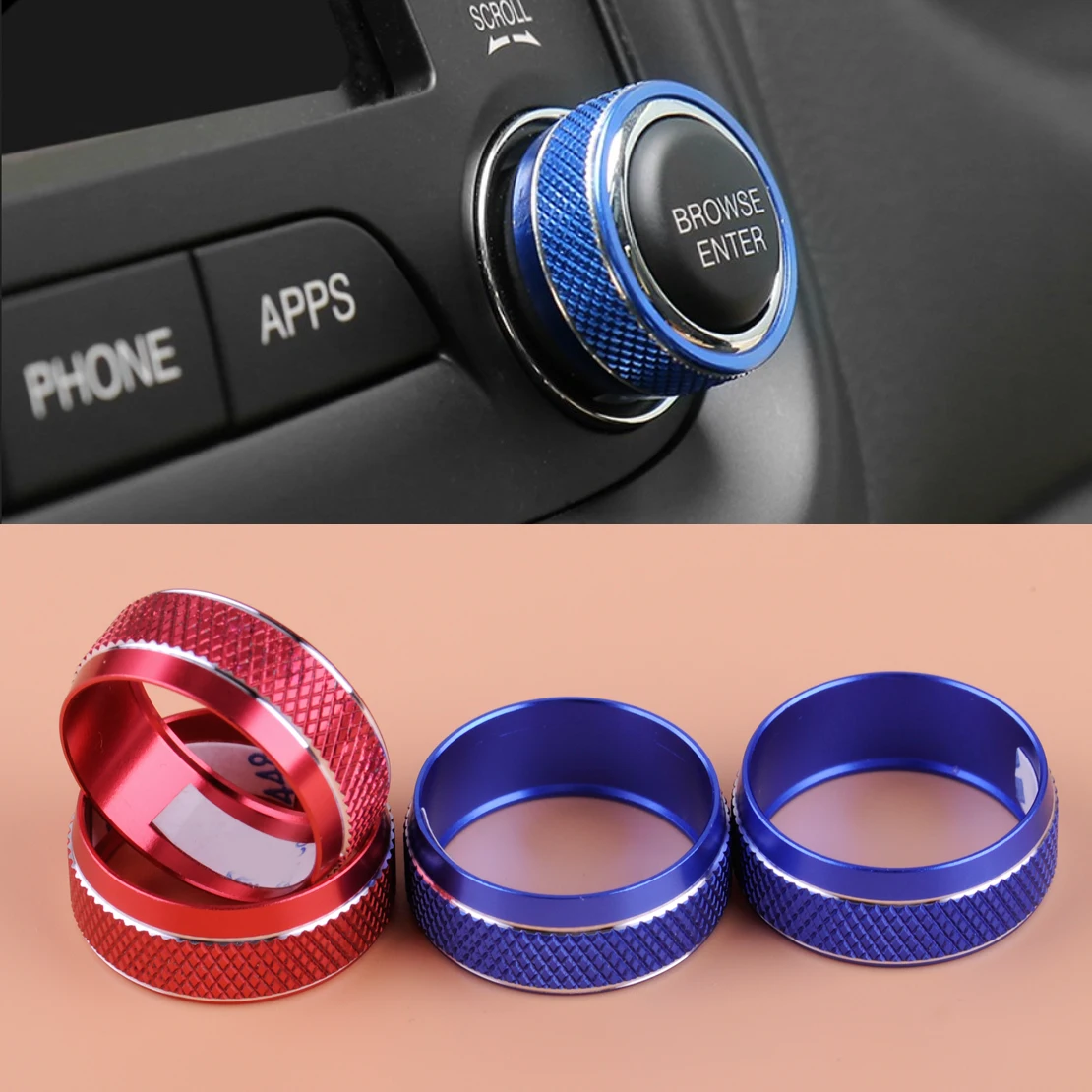 

CITALL 2Pcs Aluminum Alloy Red/Blue Car Audio Knob Sound Switch Ring Trim Cover Frame for Jeep Renegade 2015 2016