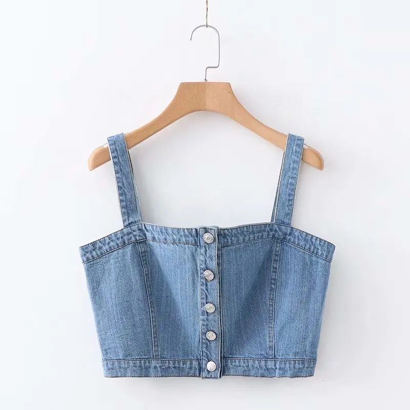 

Fashion women XD28-1729 European and American fashion style single-row button-collar jeans sling jacket 0217
