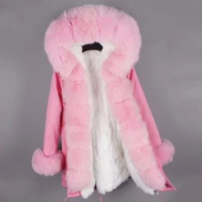MaoMaoKong реального Меховые пальто для женщин Природные с мехом кролика подклад куртки зима большой пальто с меховым воротником - Цвет: 22
