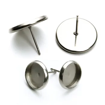 

50pcs Stainless iron Blank Earring Base Cameo Base Fit 8 10 12 14 16 18 20 mm Glass Cabochons Earring Setting Diy Jewelry Making