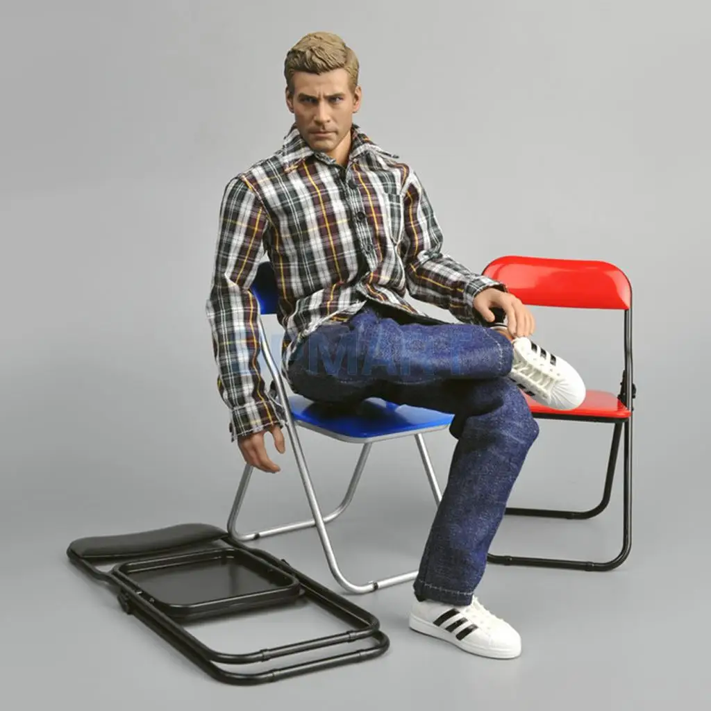 MagiDeal Folding Chair for 1/6 Hot Toys 12'' Soldiers Action Figure Dolls Acc Dollhouse Garden Furniture Decor Model Toy 3Colors