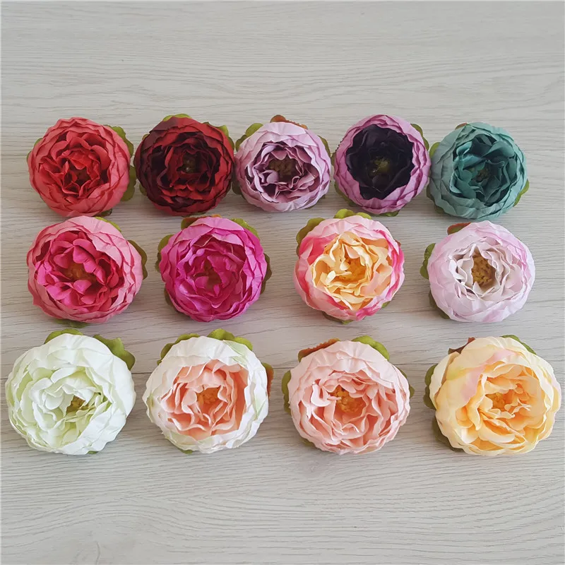 5pcs/lot 5cm High Quality Peony Flower Head Silk Artificial Flowers Wedding Decoration DIY Garland Crafts Fake Flowers Flores