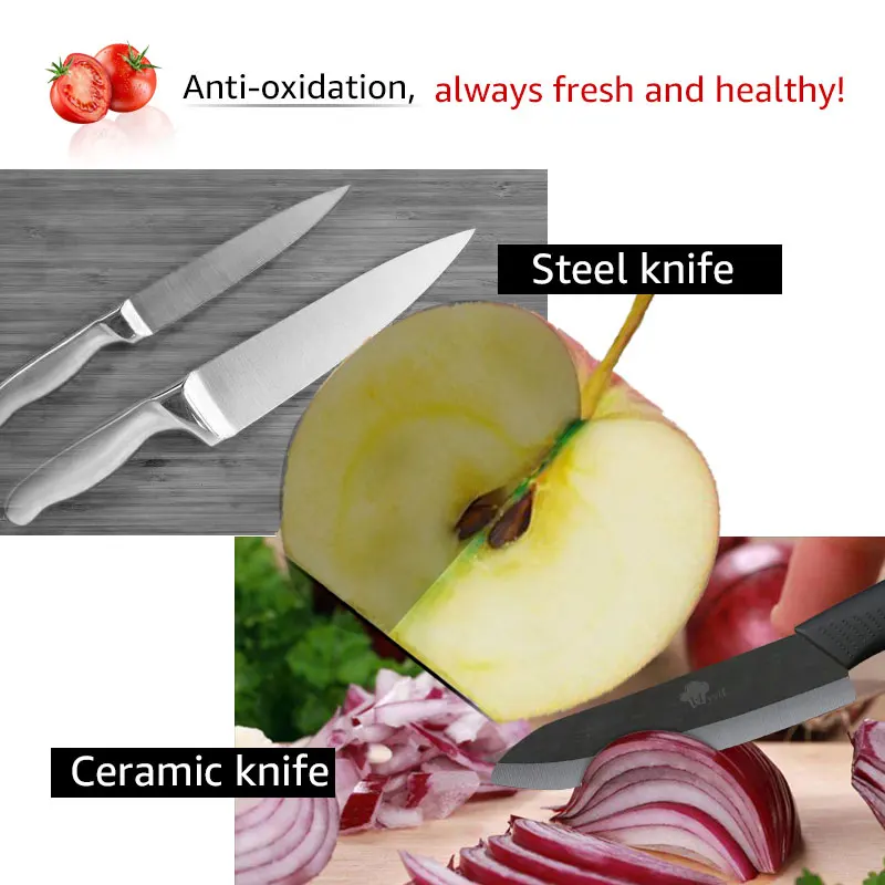 Ceramic Knives Kitchen knives Accessories set 3" Paring 4" Utility 5" Slicing 6" chef Knife+Holder+Peeler Black Blade - Image 2