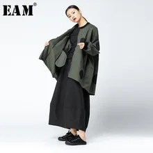 [EAM] Autumn Winter Fashion New Polka Dot Point Long Sleeve Irregular Loose Coat Personality Tide Jacket Womne YA630