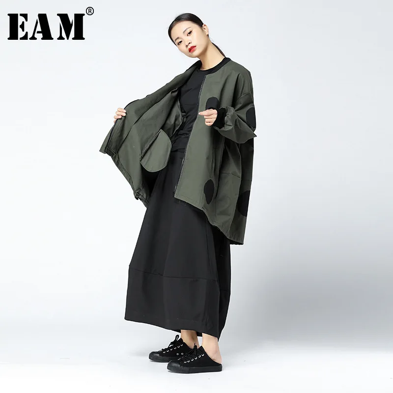 [EAM] 2017 Autumn Winter Fashion New Polka Dot Point Long Sleeve Irregular Loose Coat Personality Tide Jacket Womne YA630|fashion jacket|jacket