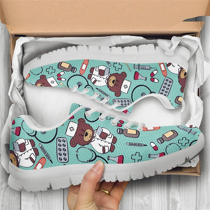 WHEREISART 2019 New Spring Women Shoes Breathable Sneakers Cute Nurse Bear Print Female Flats Mesh Lightweight Ladies Moccasins (6)