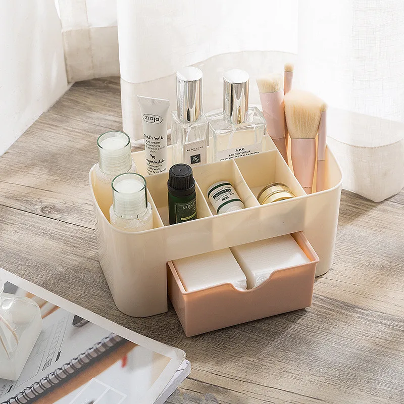 Multifunctional Plastic Desk Desktop Organizer Drawer Jewelry Case Cosmetics Cotton Swabs Holder Makeup Organizer Storage Box