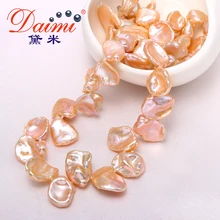 DAIMI Perla Barroca Grandes y Corazón Broche de Collar de perlas Naturales, rosa de Color Blanco 9-10mm Rare Perla Biwa Keshi Perla