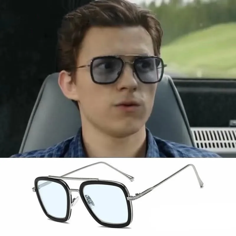 Tony Stark Sunglasses Men Avengers Iron Man Square Sunglasses Retro Gradient Spider Man Edith Glasses Robert Downey Jr Goggles