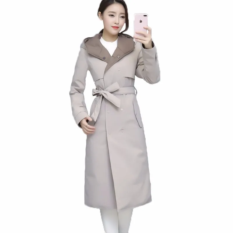 

2018 Autumn New Double-faced Long Down Jackets Women's Light Slim Long Down Coat Female Windbreaker Outerwears Hooded