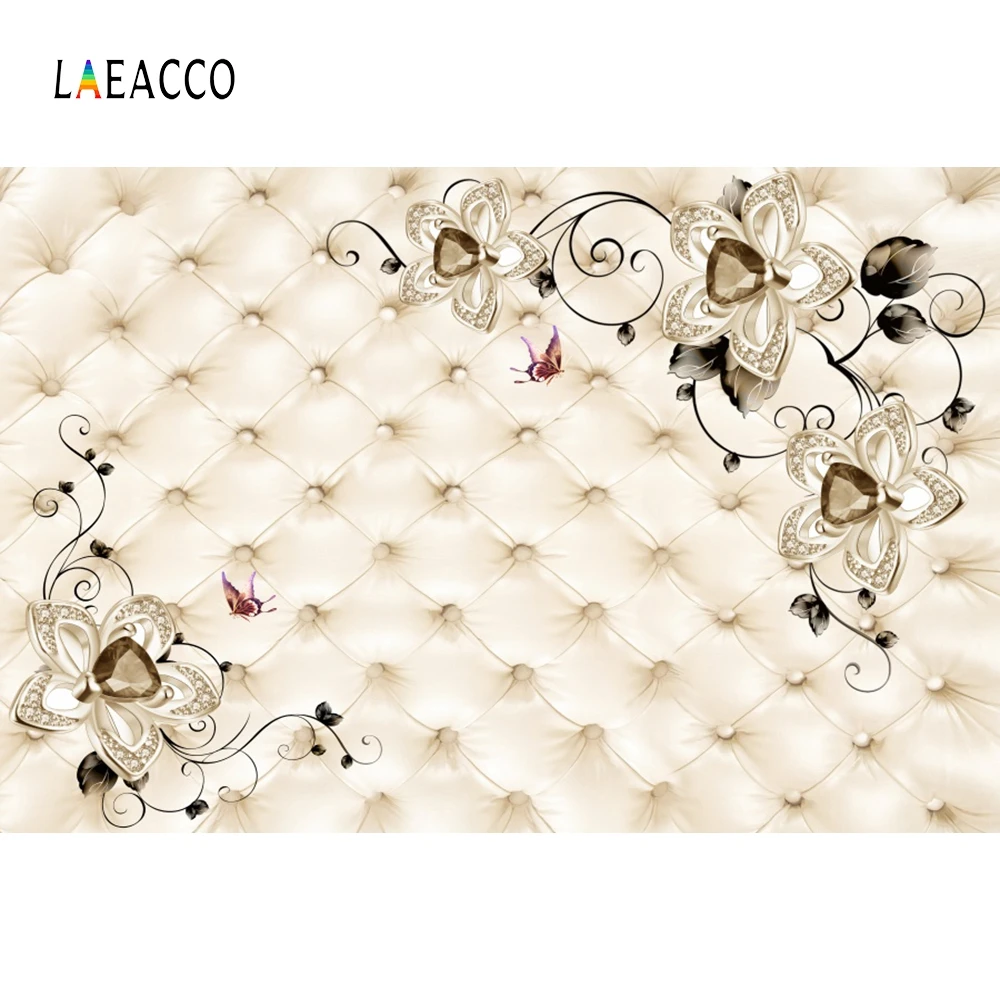  Laeacco Floral Headboard Bed Diamond Pattern Flowers Butterfly Scene Photographic Backgrounds Photo