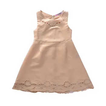 

Kid Girls Clothes Champagne Sleeveless Dresses Decorative Design Princess Children Girls Formal Dress Gift