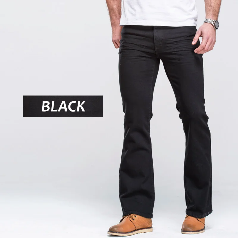 Мужские джинсы, короткие, слегка расклешенные, облегающие, черные, средняя талия, мужские повседневные джинсы, дизайнерские, классические, стрейчевые, джинсовые штаны - Цвет: Black