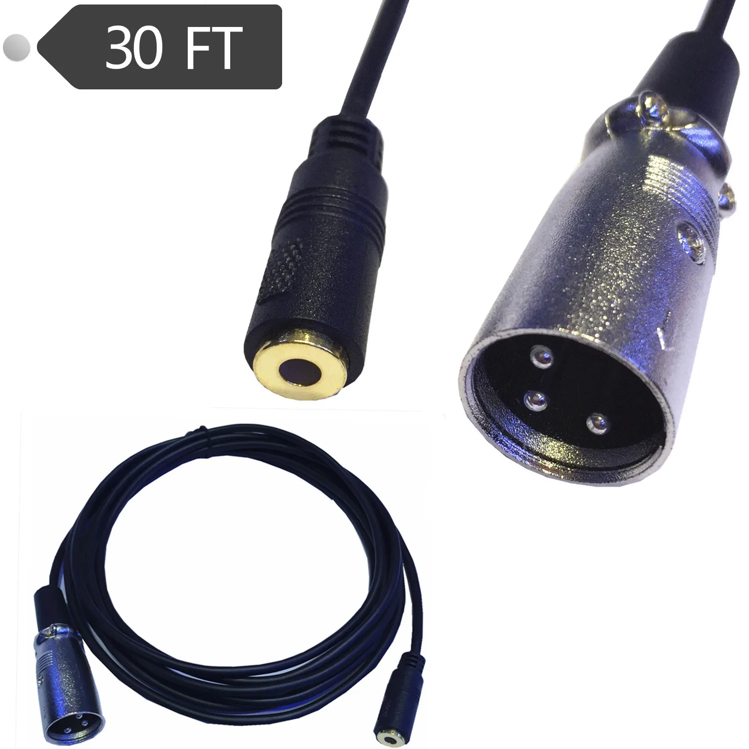 XLR male plug to mini 3.5mm female stereo audio mixer cable,30FTin