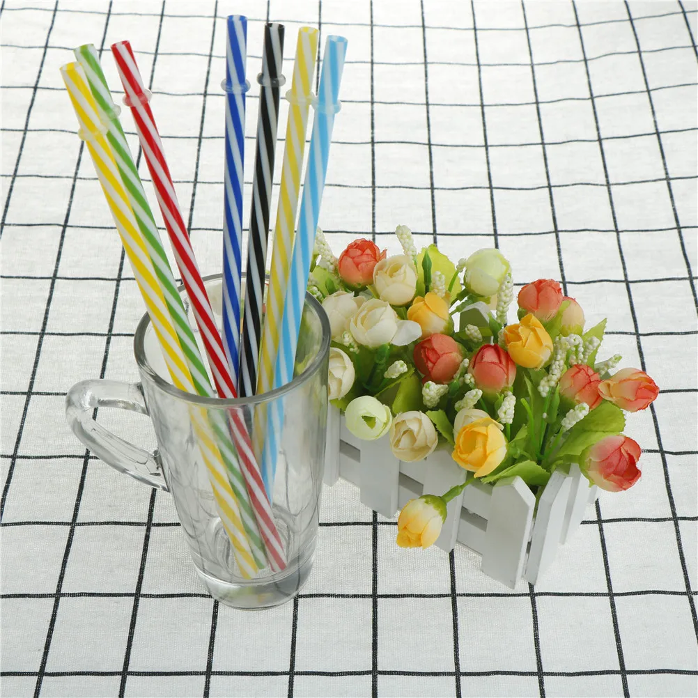 6Pcs Straight Pipe Biodegradable Distored Color Beverage Hard Plastic Striped Drinking Straws Party Wedding Bar/Pub Supplies