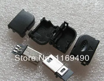 

100 Sets / lot DIY Right Angle Mini USB b 5 Pins Male Plug Connector Socket + Plastic , Free shipping