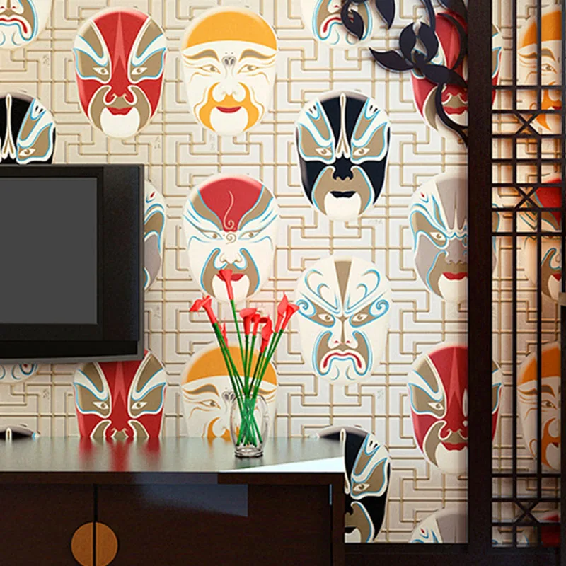 

Personalized Wallpaper Roll Study Room Modern Chinese Style Opera Wallpapers Non Woven Wallpaper Mask for Club TV  background