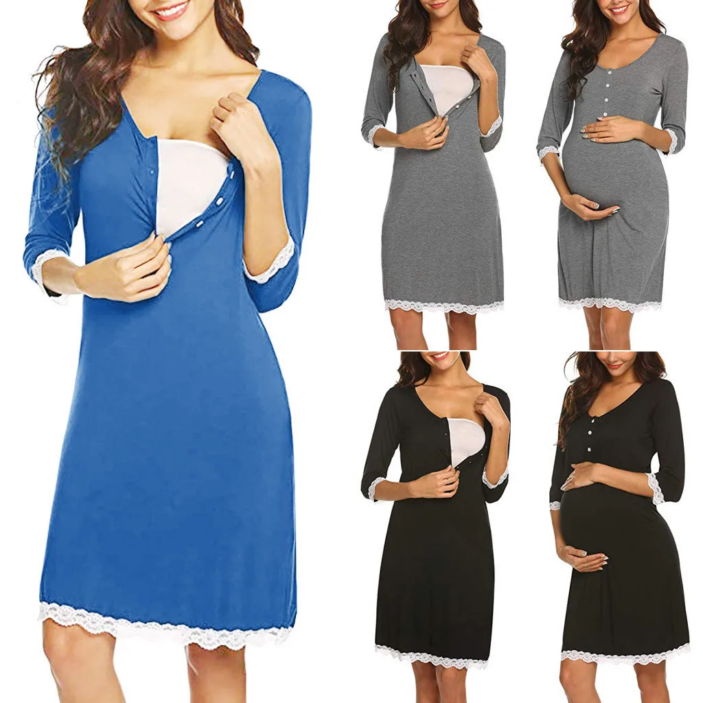 Кружевные платья для беременных, женское Грудное вскармливание, ночные рубашки, спортивный костюм, платье, платье, халат, удобная одежда для мам
