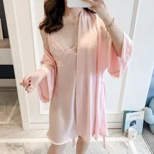 Стиль невесты халат Пижамный костюм из вискозы женский халат-кимоно пикантные v-образная Пижама Костюм домашний халат комплект