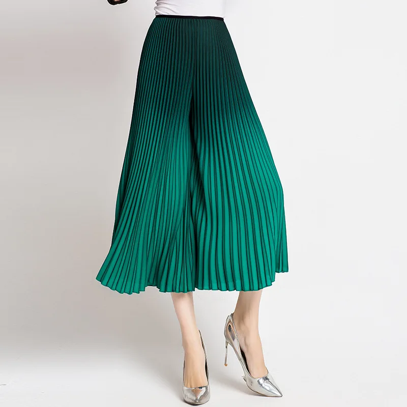 [EAM] Новинка, осенне-зимние свободные плиссированные широкие брюки с высокой эластичной талией зеленого цвета, модные женские брюки JL565 - Цвет: green