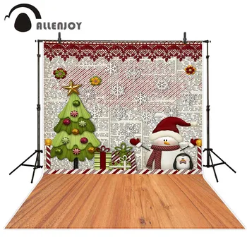 

Allenjoy photography background Christmas tree snowman gifts snowflake wood floor backdrop Photo studio camera fotografica