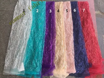 

shining glued glitter sequins beads lace fabric african gold sequins and beads tulle mesh fabric for wedding dress/evening dress