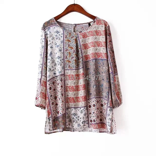 Женская винтажная Свободная блузка в стиле ретро с цветочным принтом|blouse chiffon|shirt
