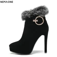 NemaoNe 2018 Large Size 34-43 Platform Women Shoes Woman Fashion High Heels Winter Ankle Boots female party boots Black red