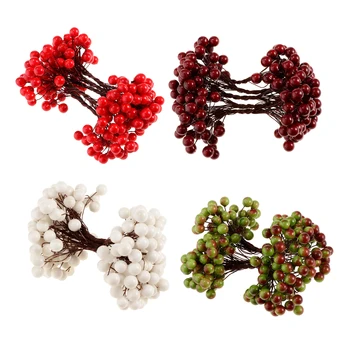 

400pcs Artificial Berries Flower Mini Branches Christmas Xmas Berry Fruit Spray Bush Wreath Holly DIY Scrapebooking Workcraft