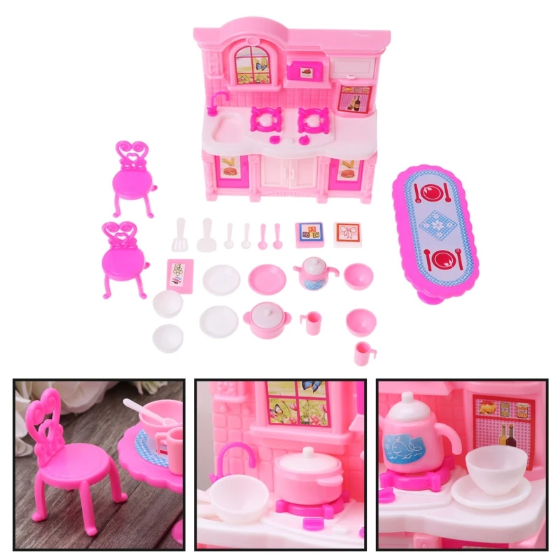 Kitchen Furniture Accessories Dolls Dinnerware Cabinet Kids Toy Girl Gift Kitchen Furniture Accessories Dolls Dinnerware Cabinet Kids Toy Girl Gift